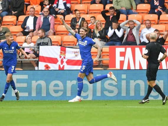 Cardiff celebrate their first goal of the afternoon