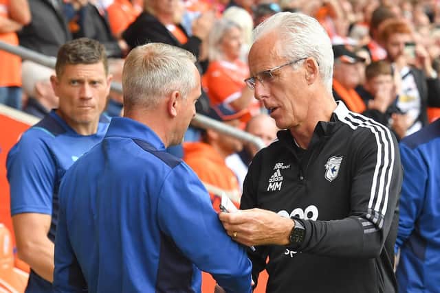 Cardiff boss Mick McCarthy with Neil Critchley before kick-off