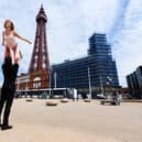 Kira Malou (Baby) and Michael O'Reilly (Johnny) on Blackpool promenade in front of the Tower to launch Dirty Dancing at The Opera House, Winter Gardens. Photo: Kelvin Stuttard