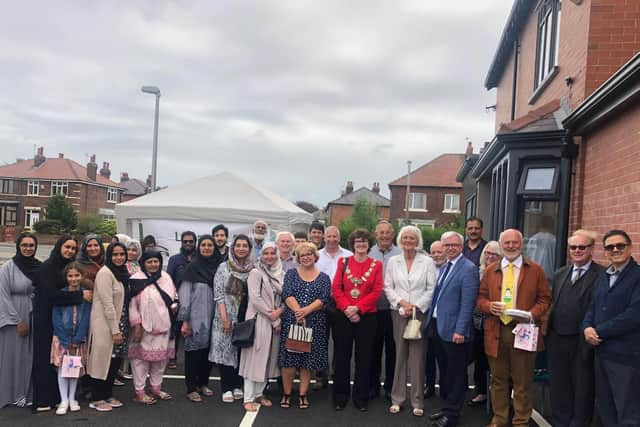 Fylde mayor Coun Elaine Silverwood and Fylde MP Mark Menzies with members of the community at the open day