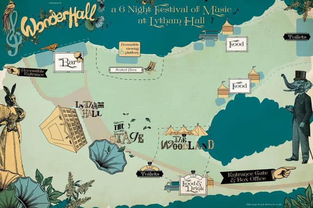 A map showing the layout of the Hall grounds for the Festival