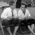 Eric Morecambe and Ernie Wise on the beach at Blackpool in 1953