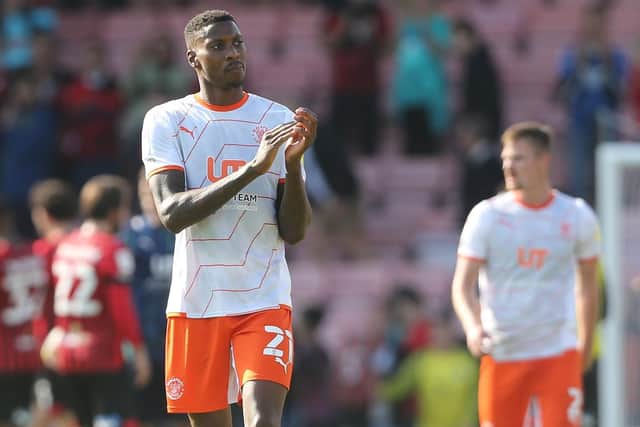 Marvin Ekpiteta applauds Blackpool's fans after Saturday's draw