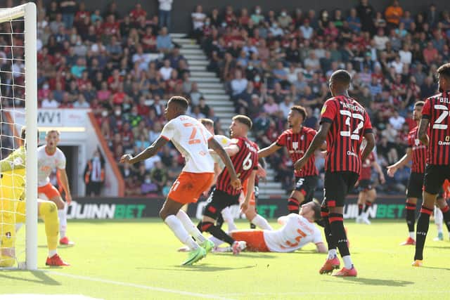 James Husband scores Blackpool's first goal at AFC Bournemouth