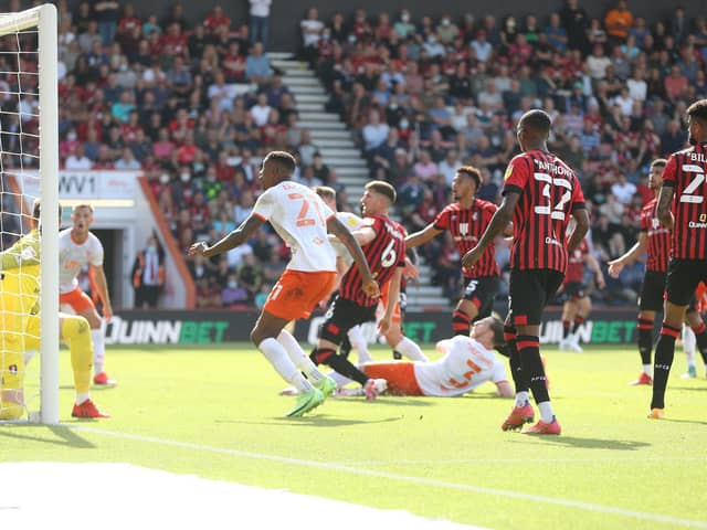 James Husband scores Blackpool's first goal at AFC Bournemouth