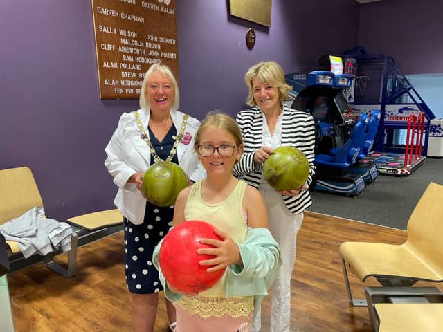 Coun Andrea Kay, Coun Lynne Bowen and Evie Abram play a game of bowling at one of Wyre Council's holiday clubs. Pic: Wyre Council