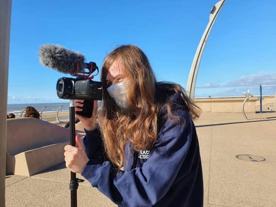 MYP Andrew Speight filming for the Make Your Mark vote on Blackpool Promenade