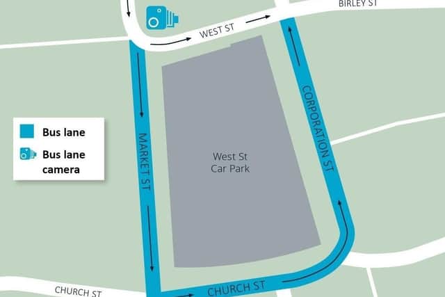 The proposed area of enforcement of the new bus lane cameras in Blackpool town centre