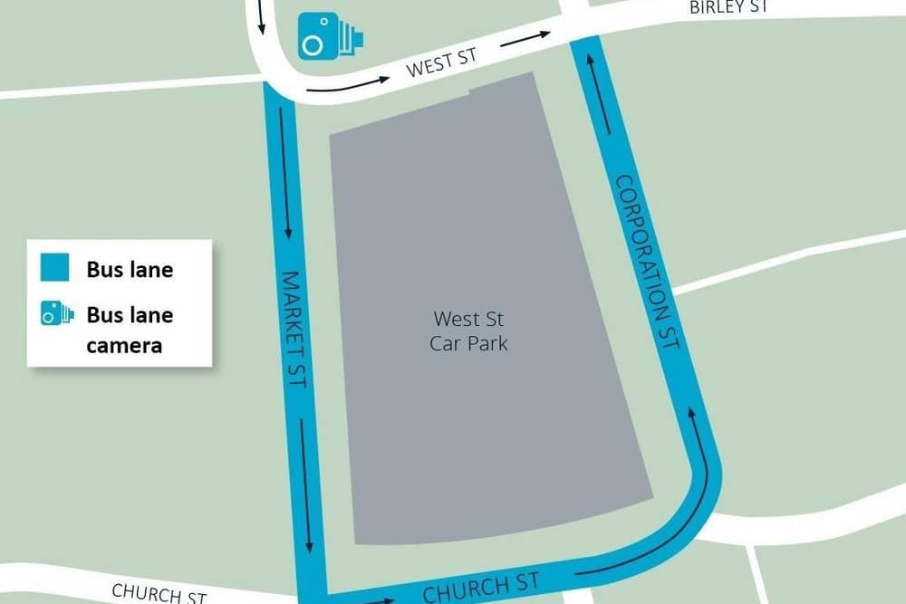 The proposed area of enforcement of the new bus lane cameras in Blackpool town centre