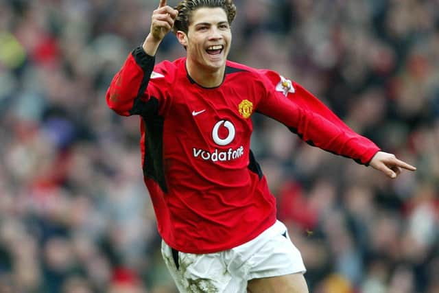 File photo dated 20-03-2004 of Manchester United's Cristiano Ronaldo celebrates scoring