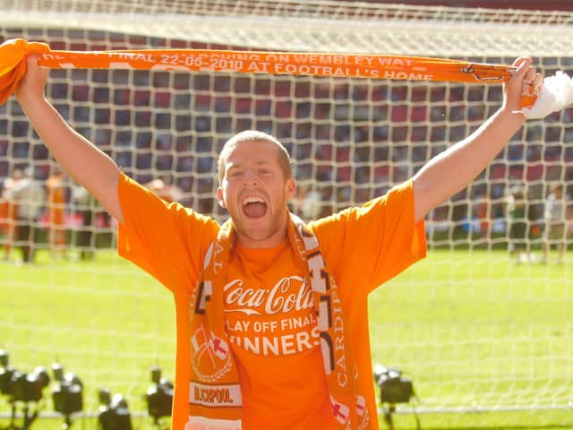 Clarke celebrates Blackpool's promotion to the Premier League in 2010