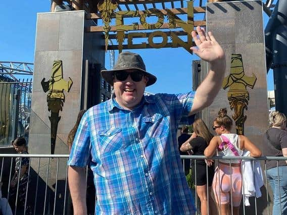 Peter Kay having a great time at Blackpool Pleasure Beach