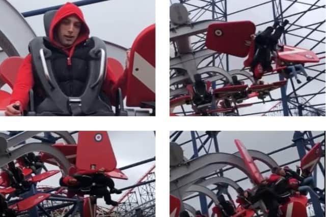 Thrillseeker James Shallcross, from Oldham, visited Blackpool Pleasure Beach last week and the Red Arrows Sky Force ride soon caught his eye. After strapping himself, James soon got to grips with the controls which allow riders to spin their carriages 360 degrees whilst zipping through the air for the ultimate adrenaline rush