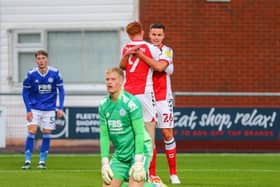 Callum Morton celebrates the first of his three goals in the 4-1 win over Leicester Unxer-21s