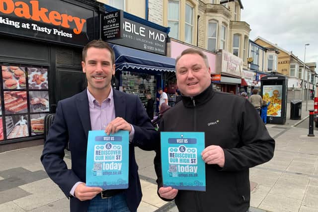 Blackpool South MP Scott Benton with David Preston CEO of Offigo which is launching a new app aiming to revitalise Blackpool's high streets this month