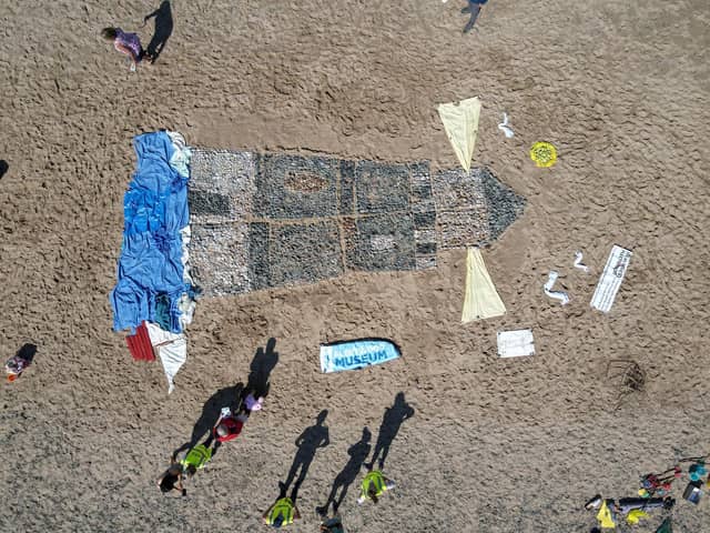 An overhead picture of the Fleetwood beach art, taken by Scott Rimmer using his drone