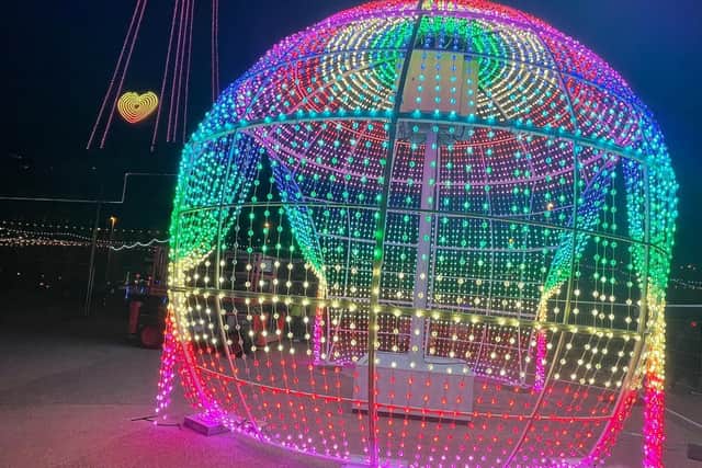 Giant beach balls on Tower Headland for Illuminations 2021