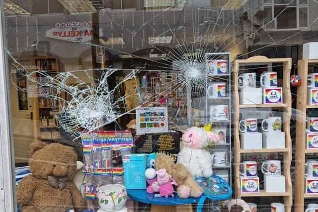 Damage caused to the charity shop window
