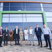 The handover of the new Multi-ply carbon fibre factory on Amy Johnson Way. Pictured, left to right, are Stephen Knowles, Rob Green, Coun Mark Smith, Lucas Morgan, Sue Bourne, Peter Bourne, Helen Houghton, Darren Dowdall, Hannah Kirby, Andy Whelan and Rory Dillon.