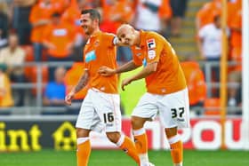 Jonjo Shelvey celebrates scoring for Blackpool against Bristol City