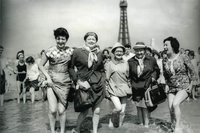 Coronation Street Stars paddling in Blackpool in 1961.  Elsie Tanner (Patricia Phoenix ) Ena Sharples (Violet Carson ) Martha Longhurst (Lynne Carol ) Minnie Caldwell (Margot Bryant ) Dorothy (Dot) Greenhalgh (Joan Francis)