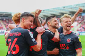 Fleetwood Town celebrate Danny Andrew's goal at Rotherham United Picture: Sam Fielding/PRiME Media Images Limited