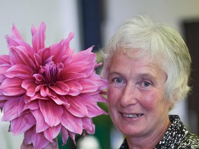 Susan Hankinson with her prize-winning dahlia at the Freckleton Show