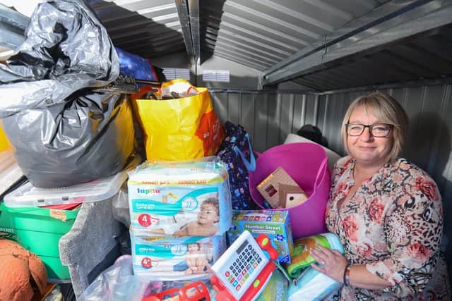 Sue Uttley with some of the donations