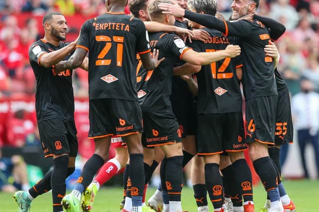 Blackpool celebrate their second goal of the afternoon