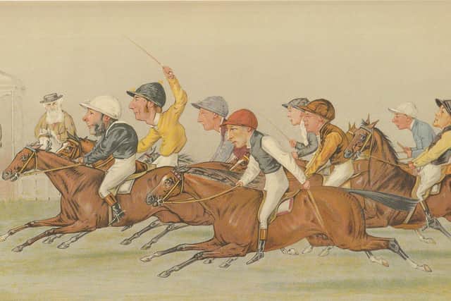 The Winning Post of the 1889 Gold Cup, which was won by Trayles, as portrayed in Vanity Fair