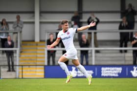 Nick Haughton celebrates his FA Cup equaliser against Spennymoor Picture: STEVE MCLELLAN
