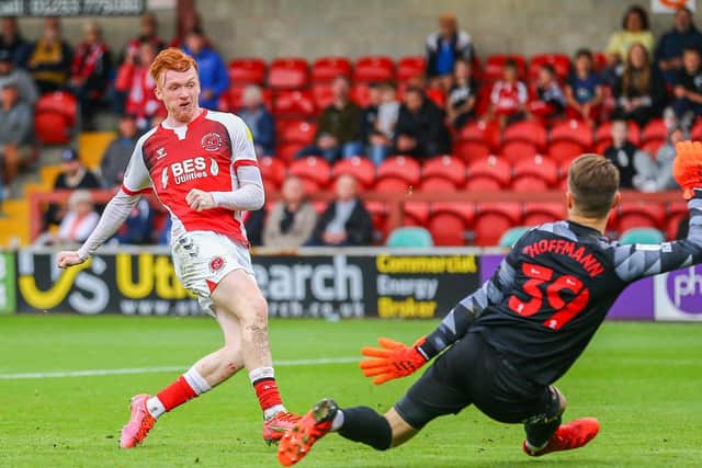 Callum Morton scores Fleetwood Town's first goal against Sunderland Picture: Sam Fielding/PRiME Media Images Limited
