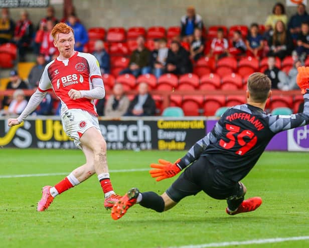Callum Morton scores Fleetwood Town's first goal against Sunderland Picture: Sam Fielding/PRiME Media Images Limited