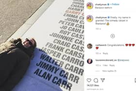 Alan first led beside his name on the Comedy Carpet in Blackpool two years ago - and returned to see it at the weekend (Picture: Alan Carr/Instagram)