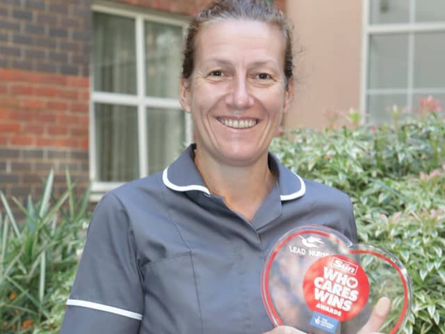 Jackie Brunton, Blackpool Vic's lead nurse for end of life and bereavement care, with her Nurse of the Year award. Pic: Blackpool Teaching Hospital NHS Trust