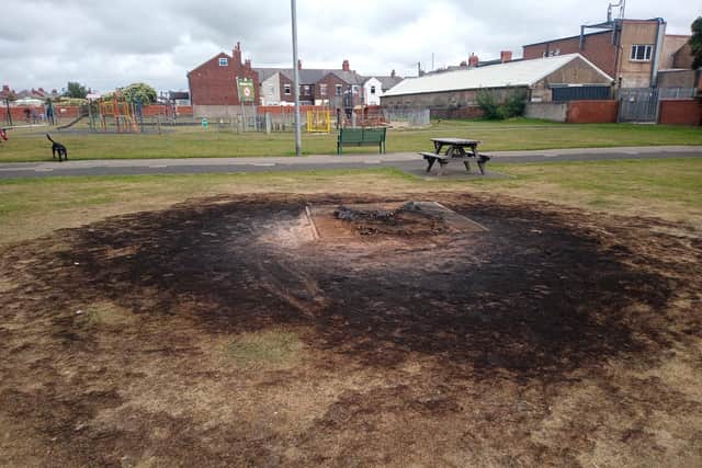 The remains of the torched bench at Highfield Park