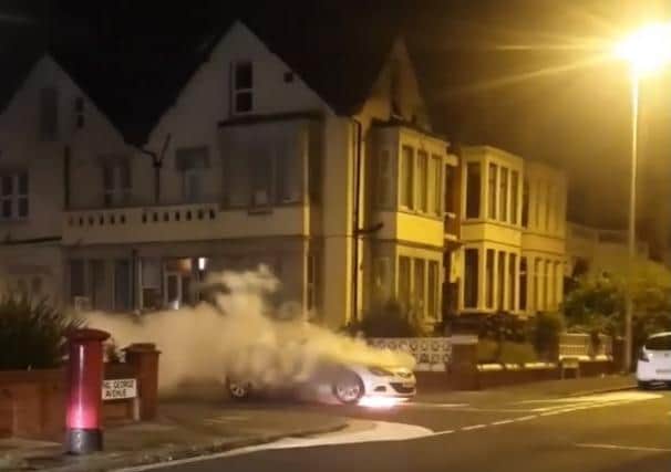 Firefighters said they found the car "well alight" when they were called to the scene at the junction of Warbreck Drive and King George Avenue in the early hours of Saturday morning (September 17)