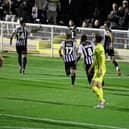 Spennymoore celebrate their winner against the Coasters