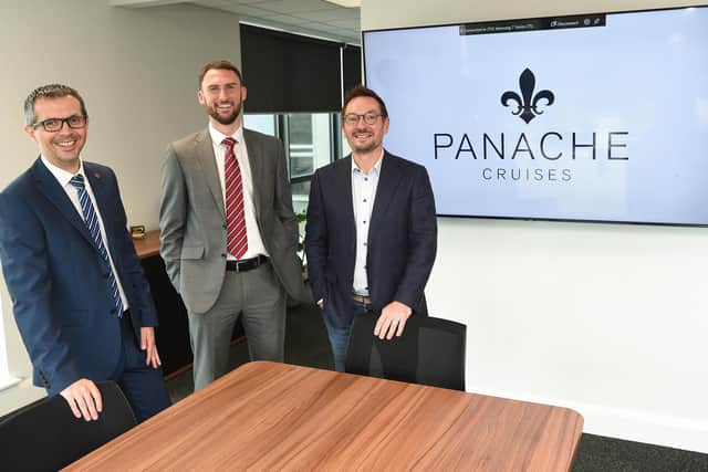 Panache Cruises has been aided by Lancashire's Roasebud fund to move premises. pictured are County Councillor Aidy Riggott, Rosebud’s fund manager, Matt Robinson and James Cole, Panache Cruises’ founder and managing director