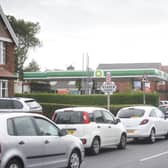 Motorists queuing outside BP in Fleetwood Road North, Thornton, on Friday, September 24, 2021 (Picture: Dan Martino for The Gazette)