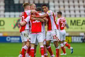 Fleetwood celebrate Paddy Lane's equaliser at Cambridge