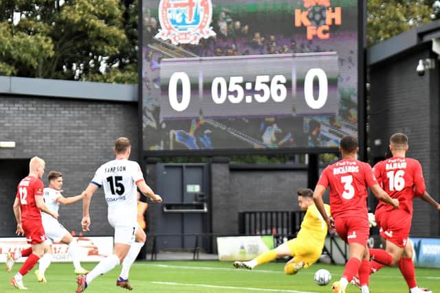 Nick Haughton fires Fylde into an early lead   Picture: STEVE MCLELLAN