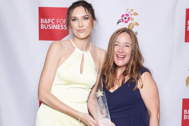 10th Anniversary Enterprise Vision Awards Beauty Industry Winner Bella Kowalska of the Nail Bus with Ruth Power of FMB
