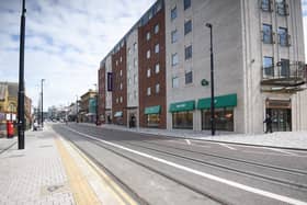 The new tram tracks down Talbot Road