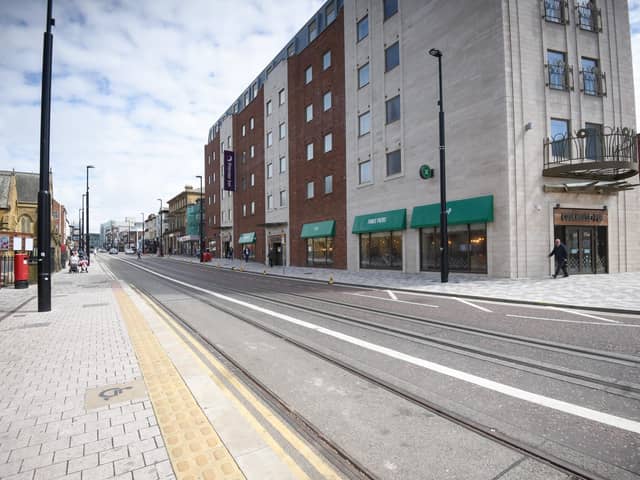 The new tram tracks down Talbot Road