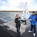 Alan Smith with his model yacht Bullet, which he named after his friend Tony Greenway. He is pictured with Tony's widow Janet Greenway.