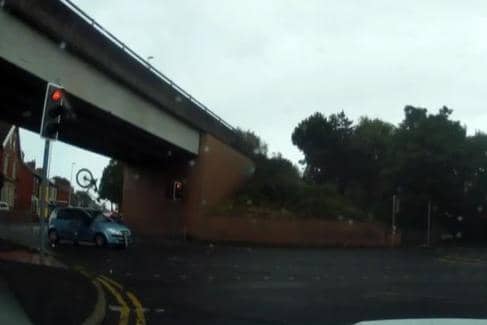 The shocking moment was caught on dashcam. Video footage from Angela Johnstone