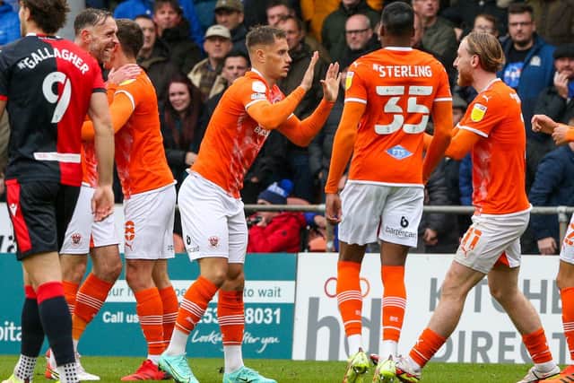 Jerry Yates celebrates scoring for Blackpool at the weekend