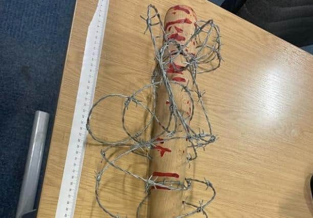 A man was arrested on suspicion of having an offensive weapon after a baseball bat was found by police in Fleetwood, police said