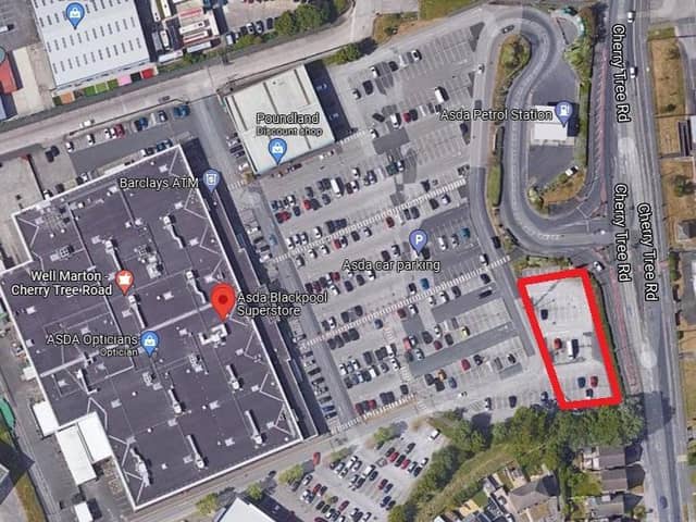 The outlined red area shows where the coffee shop will be built